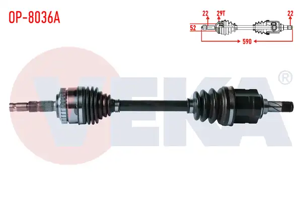 VEKA OP-8036A | Komple Aks Sol Ön Opel Meriva A 1.6 Abslı 29 Dıs Uzunluk 590mm 2003-2010