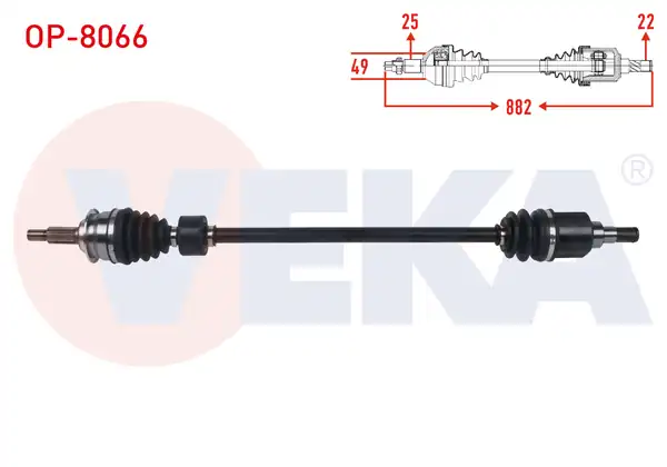 Veka Op 8066 Komple Aks Sağ Ön Uzunluk 882mm Opel Agila B 1 2 M T 2007 Suzuki Splash 1 2 M T 2008