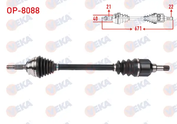 VEKA OP-8088 | Komple Aks Sol Ön Uzunluk 671mm Opel Corsa F 1.2 2019-/ Peugeot 208 1.2 Puretech 2019 -