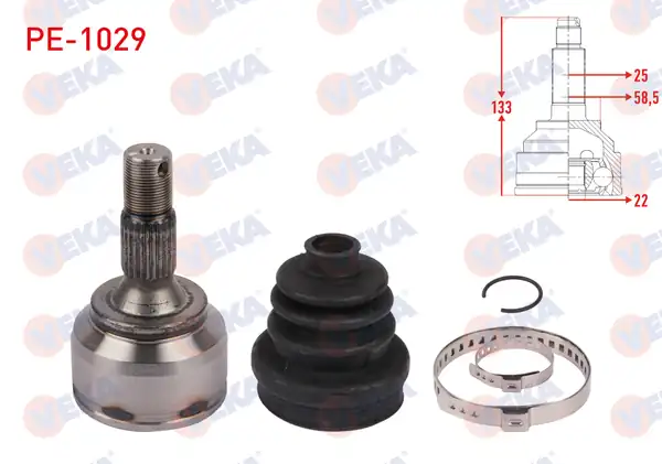 VEKA PE-1029 | Aks Kafası Sağ On Dıs Uzunluk 133mm Peugeot 207 (Wa,Wc) 1.4 HDI Ma Şanzıman M-T 2006-2012