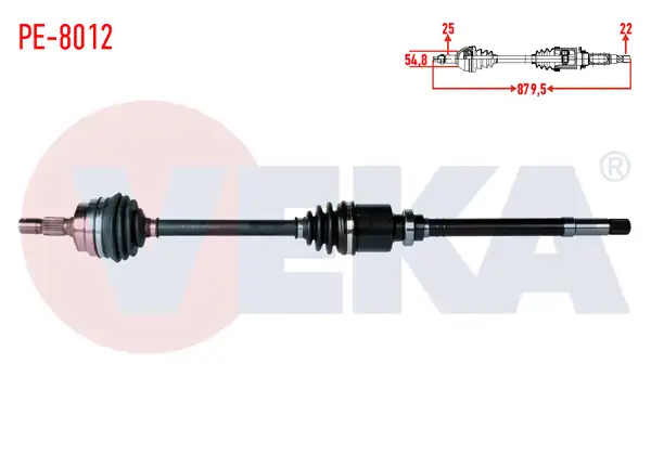 VEKA PE-8012 | Komple Aks Sağ On Peugeot 306 (7B,N3,N5) 1.6İ Uzunluk 879,5mm 1993-2002