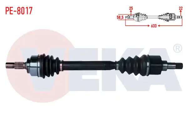 VEKA PE-8017 | Komple Aks Sol Ön Peugeot 307 (3A / C) 1.4 Ma Şanzıman Uzunluk 633mm 2000-2007