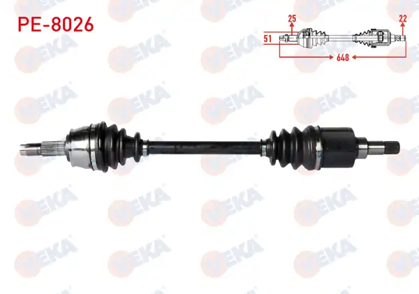 VEKA PE-8026 | Komple Aks Sol Ön Peugeot Bipper (Aa) 1.4 HDI Uzunluk 648mm 2008 -