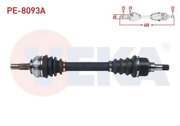 VEKA PE-8093A | Komple Aks Sol Ön Peugeot 306 (7B,N3,N5) 1.6İ M-T ABS li 29 Dıs Uzunluk 608 mm 1993-2002
