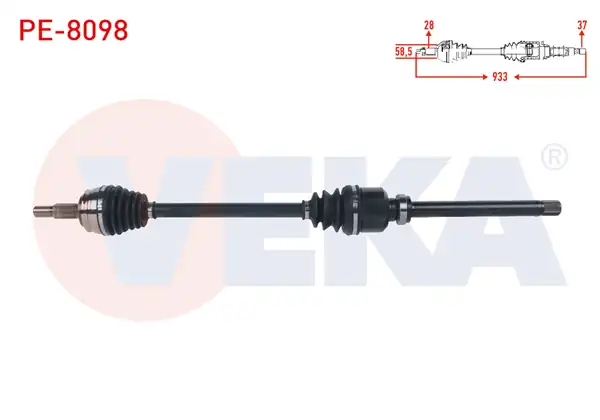 Veka Pe 8098 Komple Aks Sağ Ön Uzunluk 933mm Peugeot 3008 1 5 Bluehdi 1 6 Bluehdi 1 6 Puretech A T 2016 Peugeot 408