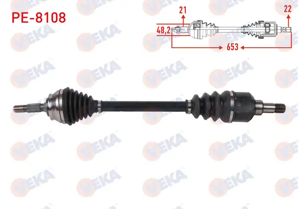 Veka Pe 8108 Komple Aks Sol Ön Uzunluk 653mm Peugeot 2008 İ 1 2 M T 2005 Citroen C3 III 1 2 M T 2016 C4 Cactus 1 2 M T 2014