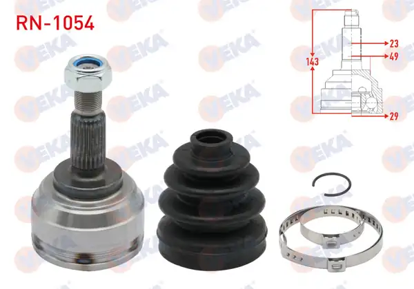 VEKA RN-1054 | Aks Kafası Sol-Sağ On Dıs 23X29x49 Uzunluk 143mm Renault Clio III 1.5 DCI M-T 2005-2012 / Dacia Logan-Logan Mcv 1.5 DCI 2004-2012