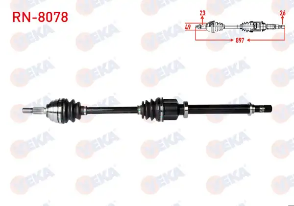 VEKA RN-8078 | Komple Aks Sağ On Uzunluk 897mm Renault Clio III 1.2-1.4-1.5 DCI 2005-2012 / Dacia Logan-Logan Mcv 1.5 DCI-1.6 2004-2012