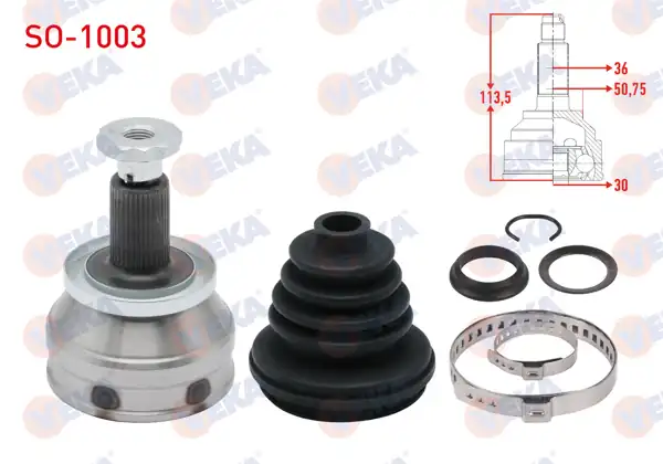 VEKA SO-1003 | Aks Kafası Sol-Sağ On Dıs Uzunluk 113,5mm 36X30x50,75 Volkswagen Polo (6R,6C) 1.2 2009-/ Skoda Fabia (Nj3) 1.4 TDI M-T 2014-/ Rapid 1.4 TDI M-T 2013-/ Seat Ibiza IV (6J5) 1.4 TDI M-T 2015 -