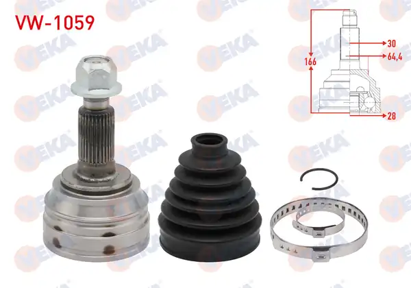 Veka VW 1059 Aks Kafası Sol Sağ Ön Dış Volkswagen Touareg 7p5 3 0 TDI V6 30x28x64 4 Uzunluk 166mm 2010