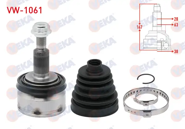 Veka VW 1061 Aks Kafası Sol Sağ Ön Dış Volkswagen Transporter VI 2 0 TDI M T 38x28x63 Uzunluk 167mm 2009