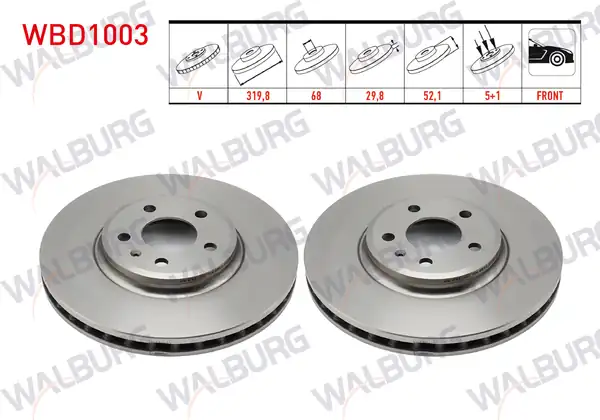 WALBURG WBD1003 | Fren Diski Ön Havalı 5 Bjn 319 8x29 8x68x52 1 Audi A4 2 Adet