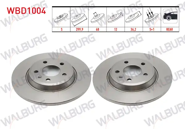 WALBURG WBD1004 | Fren Diski Arka Düz 5 Bjn 299 9x12x68x36 2 Audi A4 2 Adet