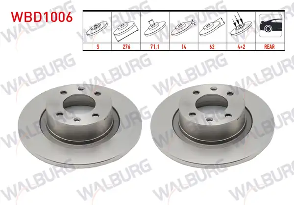 WALBURG WBD1006 | Fren Diski Arka Düz 4 Bjn 276x14x71 1x62 Citroen C5 2 Adet