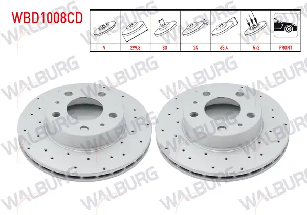 WALBURG WBD1008CD | Fren Diski Ön Havalı Kaplamalı Performans Delikli 5 Bjn 2 Adet