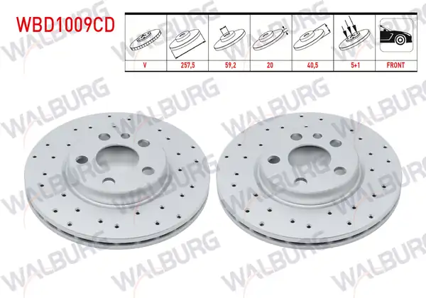 WALBURG WBD1009CD | Fren Diski Ön Havalı Kaplamalı Performans Delikli 5 Bjn 2 Adet