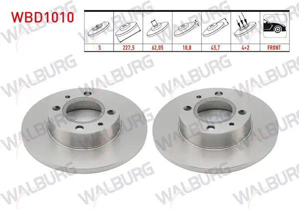 WALBURG WBD1010 | Fren Diski Ön Düz 4 Bjn 227 5x10 8x62 05x45 7 Fiat 2 Adet
