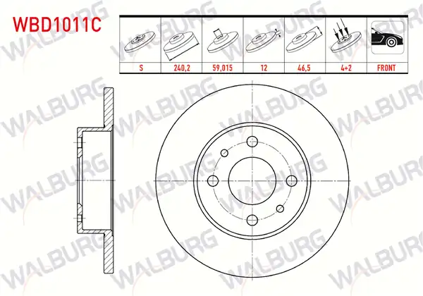 WALBURG WBD1011C | Fren Diski Ön Düz Kaplamalı 4 Bjn 240 2x12x59 02x46 5 Fiat Uno 70 1 4i 1994 2000 Şahin 1 4 1 6 1993 2002 2 Adet