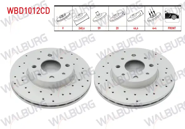WALBURG WBD1012CD | Fren Diski Ön Havalı Kaplamalı Performans Delikli 4 Bjn | 2 Adet