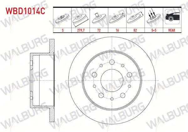 WALBURG WBD1014C | Fren Diski Arka Düz Kaplamalı 5 Bjn 279 7x16x72x82 Fiat Ducato 2 Adet