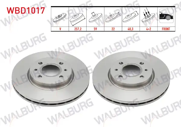 WALBURG WBD1017 | Fren Diski Ön Havalı 4 Bjn 257,2X22x59x40,3 Fiat Linea | 2 Adet