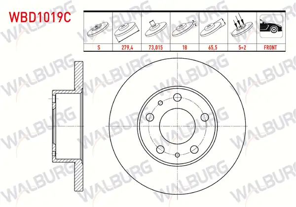 WALBURG WBD1019C | Fren Diski Ön Düz Kaplamalı 5 Bjn 279 4x18x73 02x65 5 Fiat 2 Adet