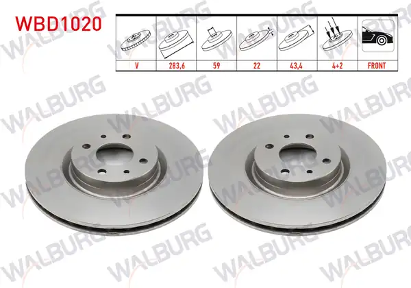 WALBURG WBD1020 | Fren Diski Ön Havalı 4 Bjn 283 6x22x59x43 4 Fiat Doblo 2 Adet