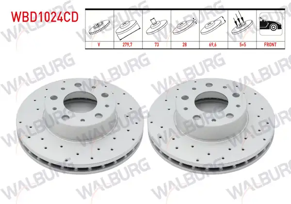 WALBURG WBD1024CD | Fren Diski Ön Havalı Kaplamalı Performans Delikli 5 Bjn 16 | 2 Adet
