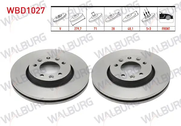 WALBURG WBD1027 | Fren Diski Ön Havalı 5 Bjn 279 7x28x71x48 1 Fiat Scudo 2 Adet