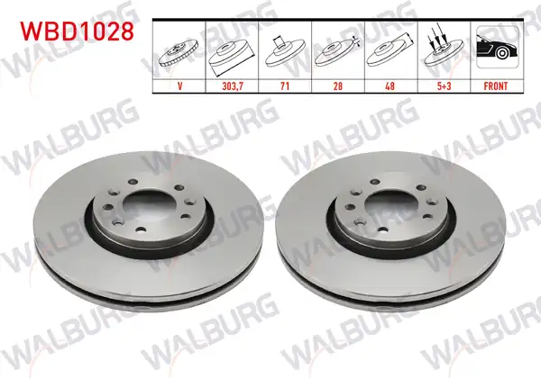 WALBURG WBD1028 | Fren Diski Ön Havalı 5 Bjn 303 7x28x71x48 Fiat Scudo 2 Adet