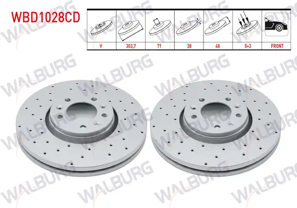 WALBURG WBD1028CD | Fren Diski Ön Havalı Kaplamalı Performans Delikli 5 Bjn 2 Adet
