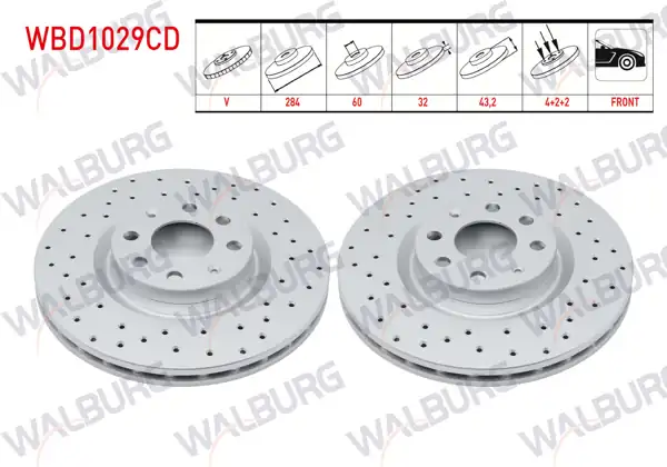 WALBURG WBD1029CD | Fren Diski Ön Havalı Kaplamalı Performans Delikli 4 Bjn | 2 Adet