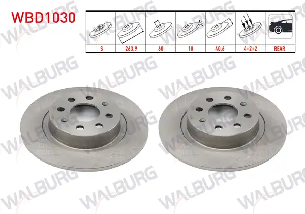 WALBURG WBD1030 | Fren Diski Arka Düz 4 Bjn 263 9x10x60x40 6 Fiat G Punto 2 Adet