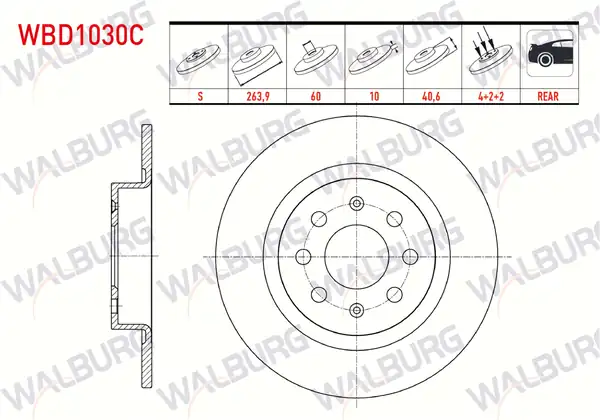 WALBURG WBD1030C | Fren Diski Arka Düz Kaplamalı 4 Bjn 263 9x10x60x40 6 Fiat 2 Adet