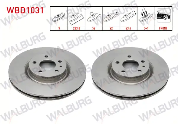 WALBURG WBD1031 | Fren Diski Ön Havalı 5 Bjn 283 8x22x59x43 6 Fiat Doblo 2 Adet