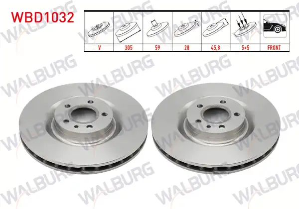 WALBURG WBD1032 | Fren Diski Ön Havalı 5 Bjn 305X28x59x45,6 Fiat Doblo Maxı 1.6 Mjt 2010-/ Doblo Maxı 1.3 Mjt 2010-/ Doblo Maxı 1.4 2010-| 2 Adet