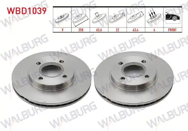 WALBURG WBD1039 | Fren Diski Ön Havalı 4 Bjn 258x22x63 6x43 4 Ford Focus 2 Adet