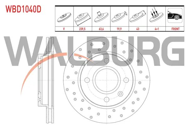 WALBURG WBD1040D | Fren Diski Ön Havalı Performans Delikli Ford Fiesta IV 1 4i 16v 4 Bjn 239 5x19 9x63 6x43 1996 2002 2 Adet