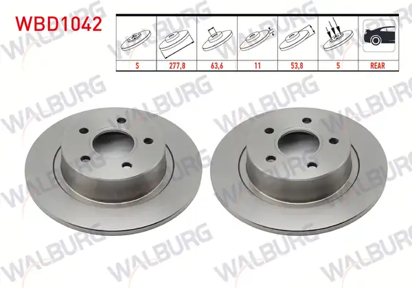 WALBURG WBD1042 | Fren Diski Arka Düz 5 Bjn 277 8x11x63 7x53 8 Ford Transit 2 Adet