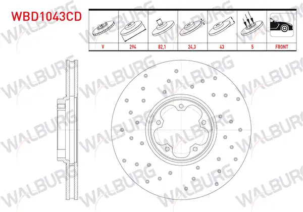 WALBURG WBD1043CD | Fren Diski Ön Havalı Kaplamalı Performans Delikli 5 Bjn 2 Adet