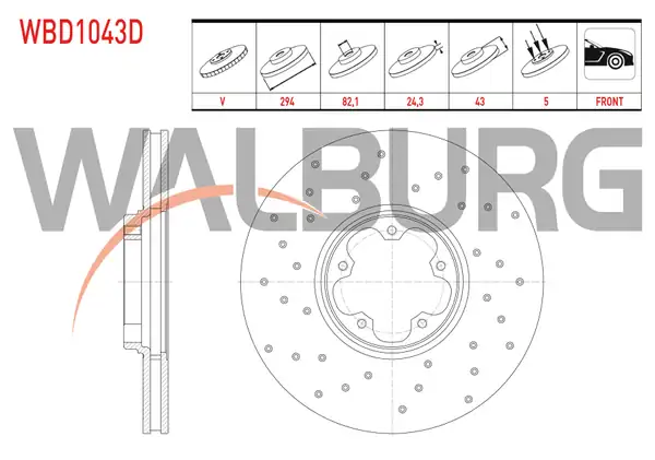 WALBURG WBD1043D | Fren Diski Ön Havalı Performans Delikli 5 Bjn 2 Adet
