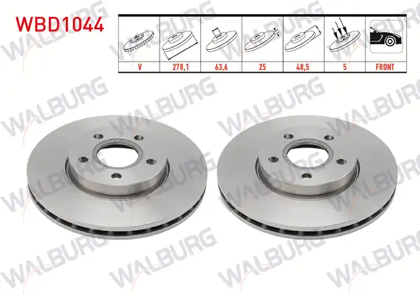 WALBURG WBD1044 | Fren Diski Ön Havalı 5 Bjn 278 1x25x63 6x48 5 Ford Focus II 2 Adet