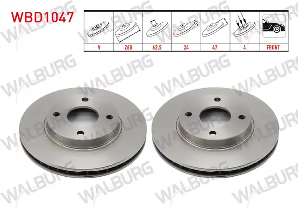 WALBURG WBD1047 | Fren Diski Ön Havalı 4 Bjn 260x24x63 5x47 Ford Mondeo II 2 Adet
