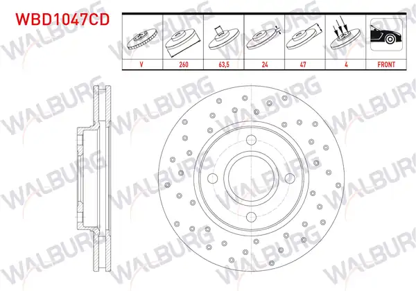 WALBURG WBD1047CD | Fren Diski Ön Havalı Kaplamalı Performans Delikli 4 Bjn 2 Adet