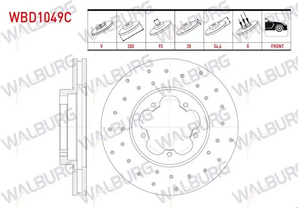 WALBURG WBD1049C | Fren Diski Arka Düz Kaplamalı 10 Bjn 280X16x107,5X16,3 Ford Transit (V348) 2.2 TDCI 2006-2014 / Transit 2.4 TDCI 2006-2014 / Transit 2.2 TDCI 2006-2014 / Transit 3.2 TDCI 2006-2014 | 2 Adet