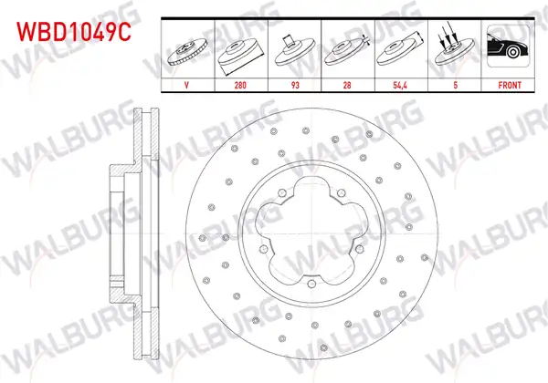 WALBURG WBD1049C | Fren Diski Arka Düz Kaplamalı 10 Bjn 280x16x107 5x16 3 Ford 2 Adet