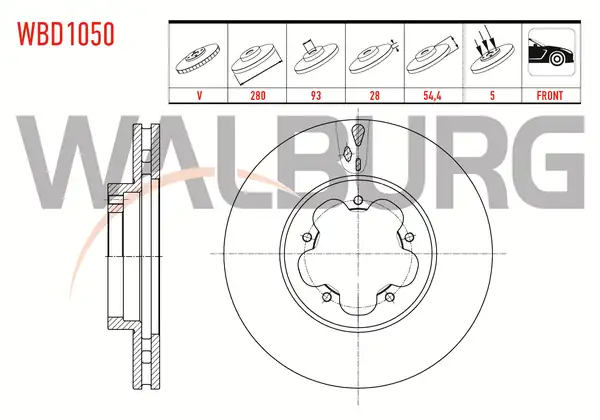 WALBURG WBD1050 | Fren Diski Ön Havalı 5 Bjn 280x28x93x54 4 Ford Transit 2 Adet