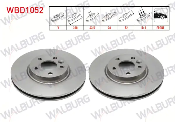 WALBURG WBD1052 | Fren Diski Ön Havalı 5 Bjn 300x28x63 5x52 Ford Mondeo IV 2 Adet