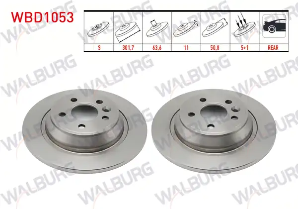 WALBURG WBD1053 | Fren Diski Arka Düz 5 Bjn 301 7x11x63 6x50 8 Ford Mondeo IV 2 Adet