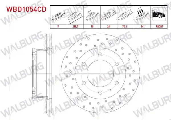 WALBURG WBD1054CD | Fren Diski Ön Havalı Kaplamalı Performans Delikli 6 Bjn | 2 Adet
